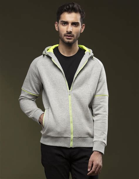 Grey Zipper Hoodie For Men