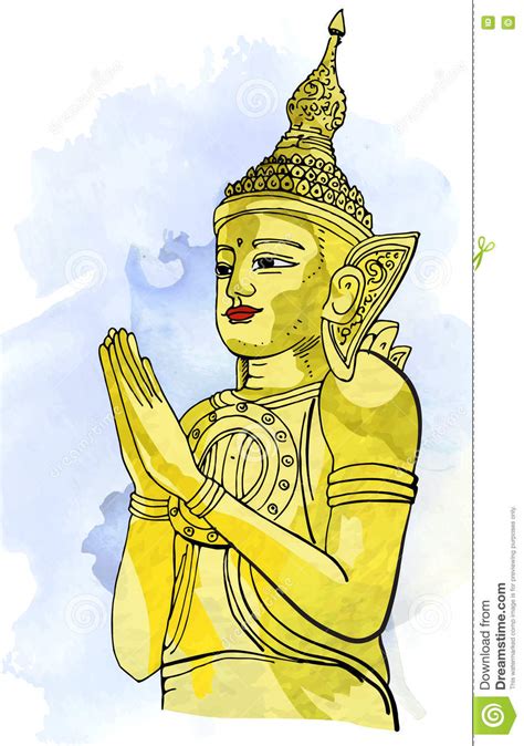 Statue Buddha Meditation in Nirvana, Thai Style, Pic Stock Illustration ...