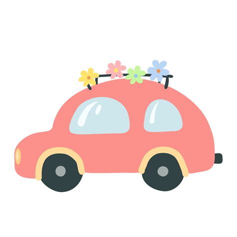 Cute cartoon car. Toy pink car with flowers. Illustration for baby ...