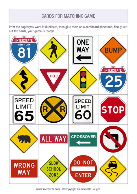 Printable Road signs - 30 cards to cut out | Memozor