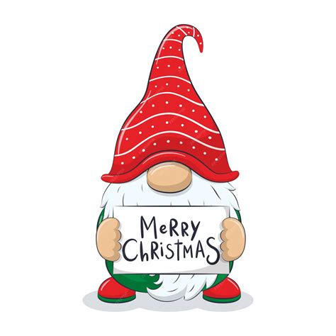 Premium Vector | Cute cheerful gnome with phrase "Merry Christmas".