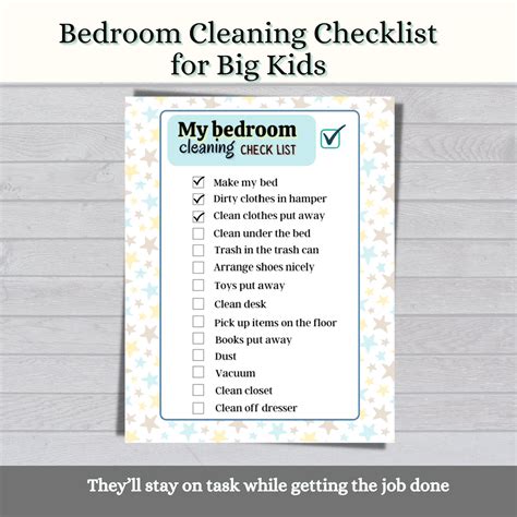 Kids Clean Room Checklist Bedroom Cleaning Checklist for Big Kids - Etsy