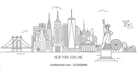 New York Skyline Drawing Outline