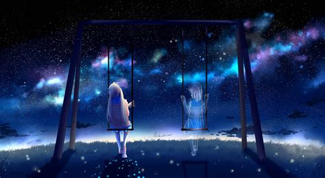 Download Anime Girl Sad Alone In Swing With Ghost Wallpaper ...