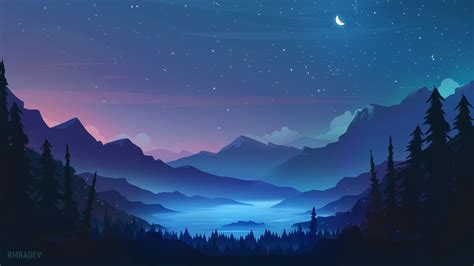 Starry Landscape 4k Cool Blue Moon Wallpaper, HD Artist 4K Wallpapers ...