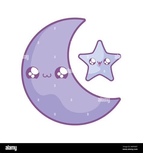 cute moon with star kawaii style vector illustration design Stock ...