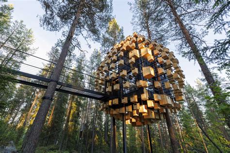 350 Bird Houses Cover This Suspended Hotel Room In A Swedish Forest ...