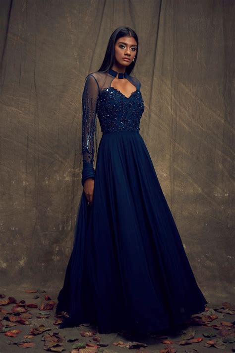 Dark Teal Blue Embellished Gown – Studio East6