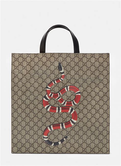 Lyst - Gucci Men's Snake Print Gg Supreme Tote Bag In Brown in Brown