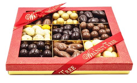 Nuts in Chocolate Assorted nuts in milk, white and dark chocolate.