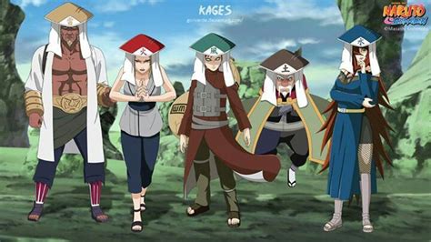 All 5 Kage! from left o right, Raikage, Hokage, Kazekage, Tsuchikage ...