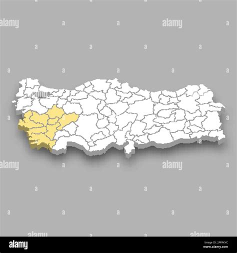 Aegean region location within Turkey 3d isometric map Stock Vector ...