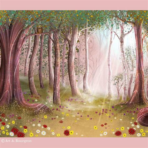 Pink Enchanted Forest Landscape Painting Forest Wall Art | Etsy