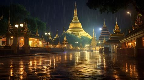 Premium AI Image | Night view of The Shwedagon Pagoda