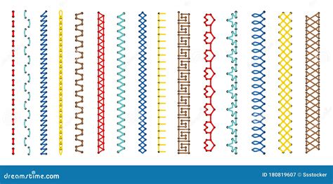 Embroidery Stitch Pattern Set Stock Vector - Illustration of border ...