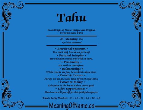 Tahu - Meaning of Name