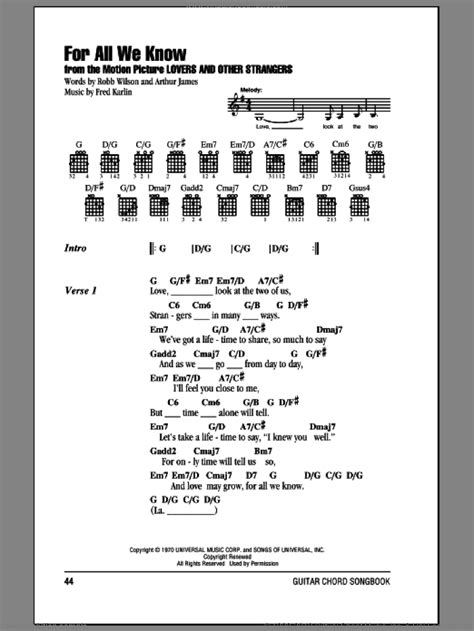 For All We Know sheet music for guitar (chords) (PDF)