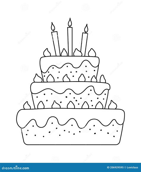 Vector Black and White Birthday Cake with Candles. Cute Funny B-day ...