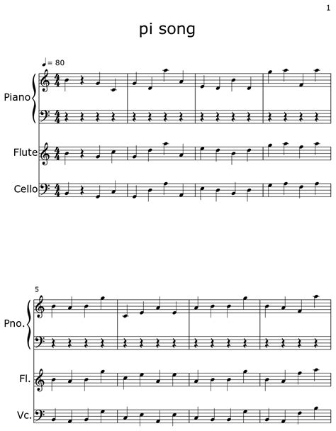 pi song - Sheet music for Piano, Flute, Cello