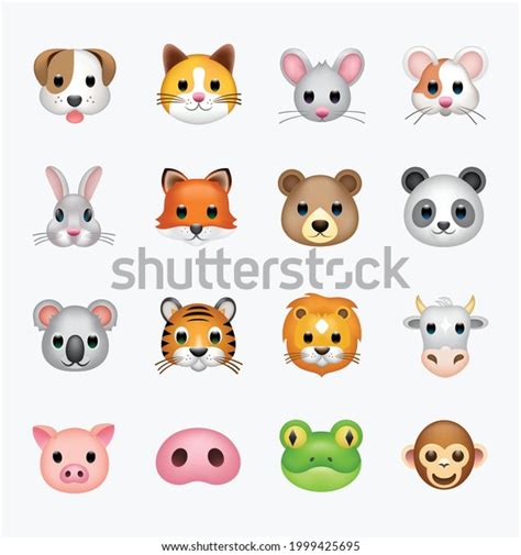 Set Animal Faces Face Emojis Stickers Stock Vector (Royalty Free ...