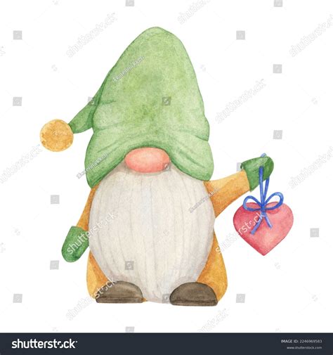 Cute Watercolor Gnome Heart His Hand Stock Illustration 2246969583 ...