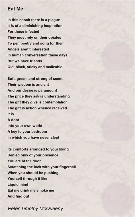 Eat Me - Eat Me Poem by Peter Timothy McQueeny