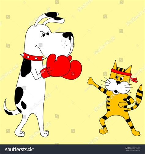 Vector Illustration Cat Dog Fighting Boxing Stock Vector 153710801 ...