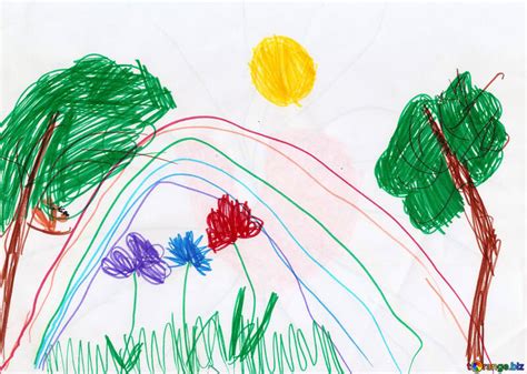 Children's drawing a rainbow and flowers free image - № 42845