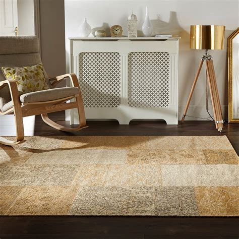 Manhattan Patchwork Chenille Rugs in Gold - Free UK Delivery - The Rug ...