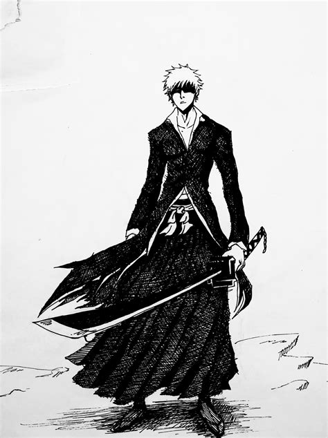 ichigo bankai sketch by me : r/bleach