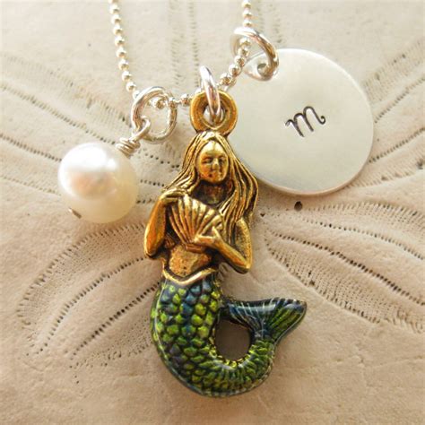 Mermaid Necklace Mermaid Charm Necklace Mermaid Pearl