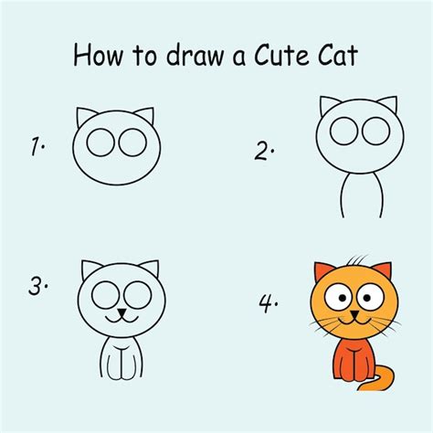 Premium Vector | Step by step to draw a cute cat. drawing tutorial a ...