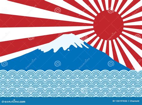 Vector of Red Sun Ray of Japan Rising Sun with Fuji San and Blue Stock ...