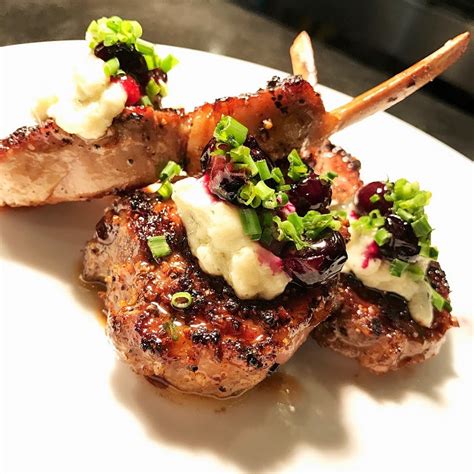 Grilled New Zealand Lamb Chops, Melted Gorgonzola, Fried Blueberries