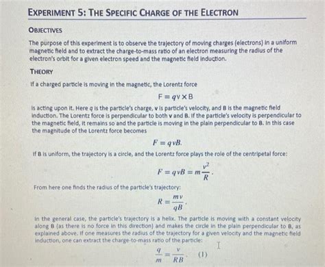 Solved EXPERIMENT 5: THE SPECIFIC CHARGE OF THE ELECTRON | Chegg.com