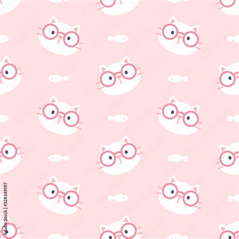 Cute cat with glasses seamless pattern background Stock Vector | Adobe ...