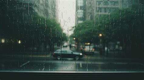 Premium AI Image | Rainy City View Through Glass Window