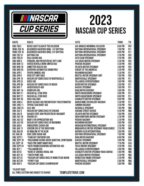 Printable 2023 NASCAR Schedule