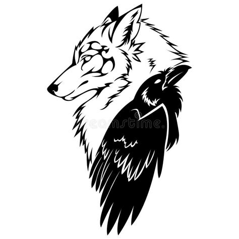 Wolf and Raven Art Illustration Stock Vector - Illustration of predator ...