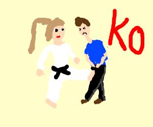 Karate girl wins tournament with groin kick - Drawception