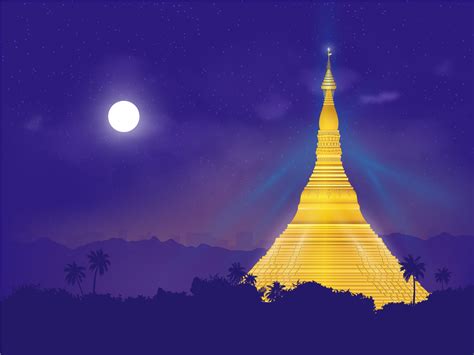 Shwedagon Pagoda, night landscape illustration by Ye Po on Dribbble