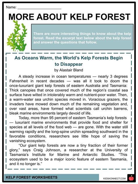 Kelp Forest Worksheets & Facts | Habitat, Species, Characteristics