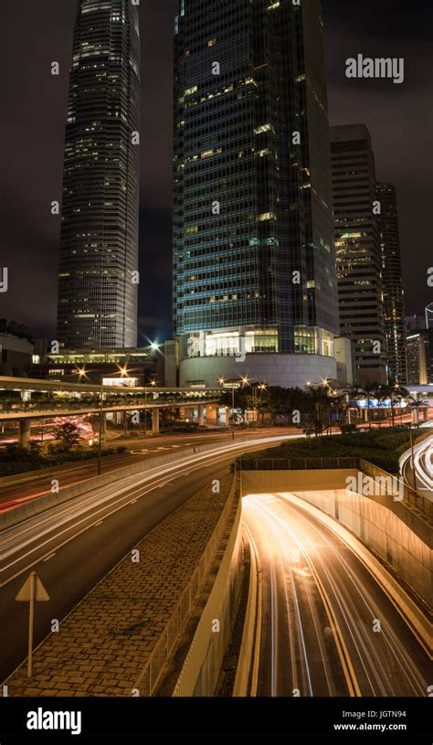 Hong Kong Central at night Stock Photo - Alamy