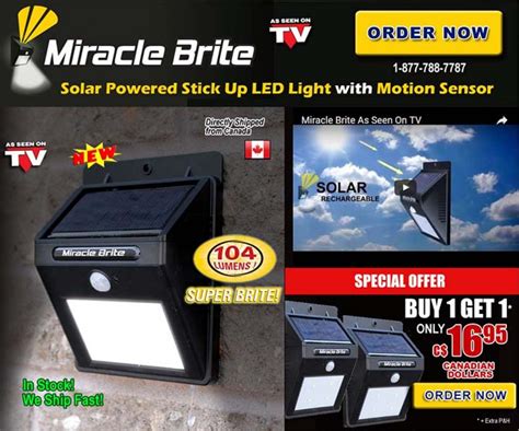 Miracle Brite Solar LED Light / MiracleBrite.ca / TV - Lumens - No batterie