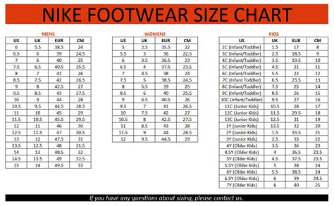 nike shoe size chart