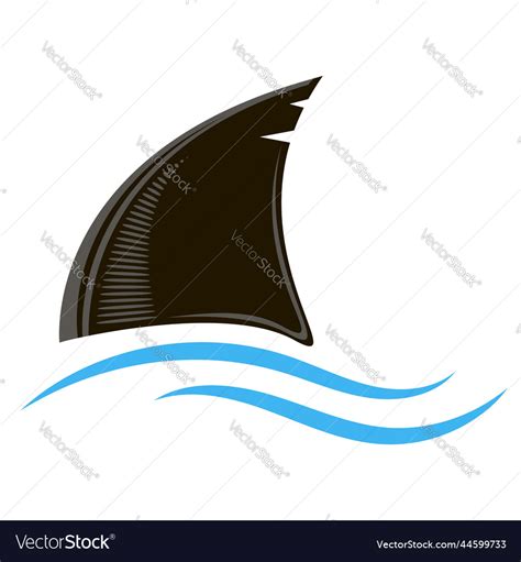 Shark fin silhouette icon and blue waves isolated Vector Image