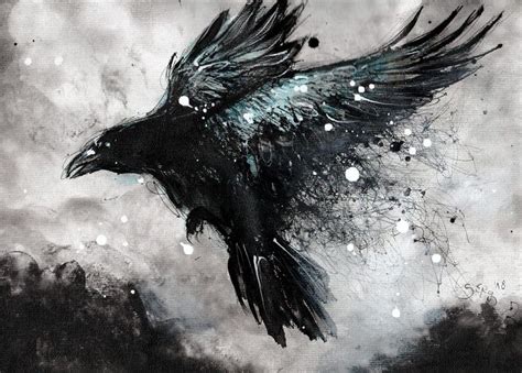 Flying raven by DoodleWithGlueGun on DeviantArt | Ink painting, Crow ...