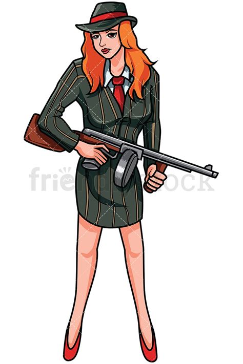 Russian Female Mobster With Machine Gun Vector Cartoon Clipart ...