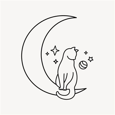 Moon Drawing, Cat Drawing, Line Drawing, Cat Clipart, Moon Images ...