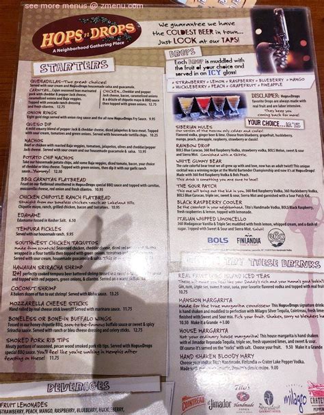 Menu at Hops n Drops pub & bar, Tacoma